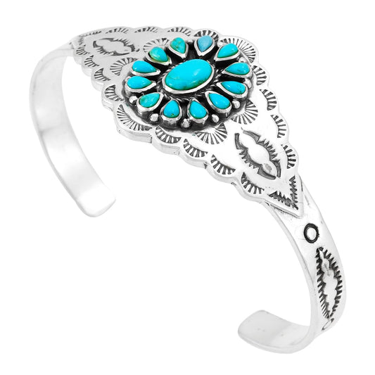 Turquoise Bracelet Sterling Silver 925 Genuine Gemstones Cuff Bracelet