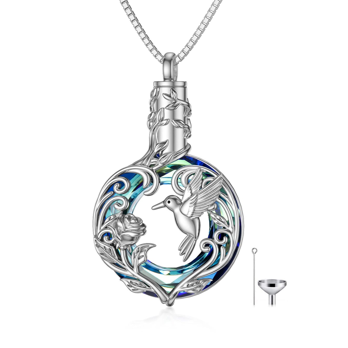 TOUPOP Hummingbird Urn Necklace for Ashes 925 Sterling Silver Heart Cremation Jewelry Keepsake Pendant with Funnel Filler Memorial Christmas Gifts for Women Mom Wife