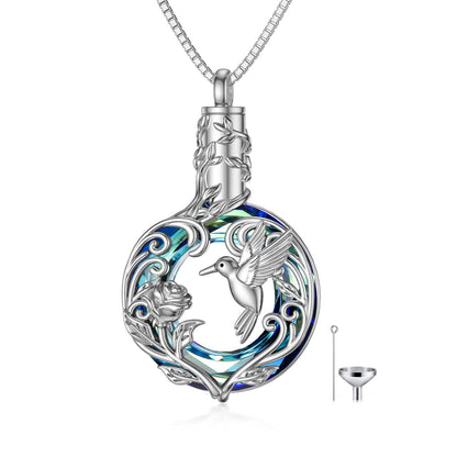 TOUPOP Hummingbird Urn Necklace for Ashes 925 Sterling Silver Heart Cremation Jewelry Keepsake Pendant with Funnel Filler Memorial Christmas Gifts for Women Mom Wife