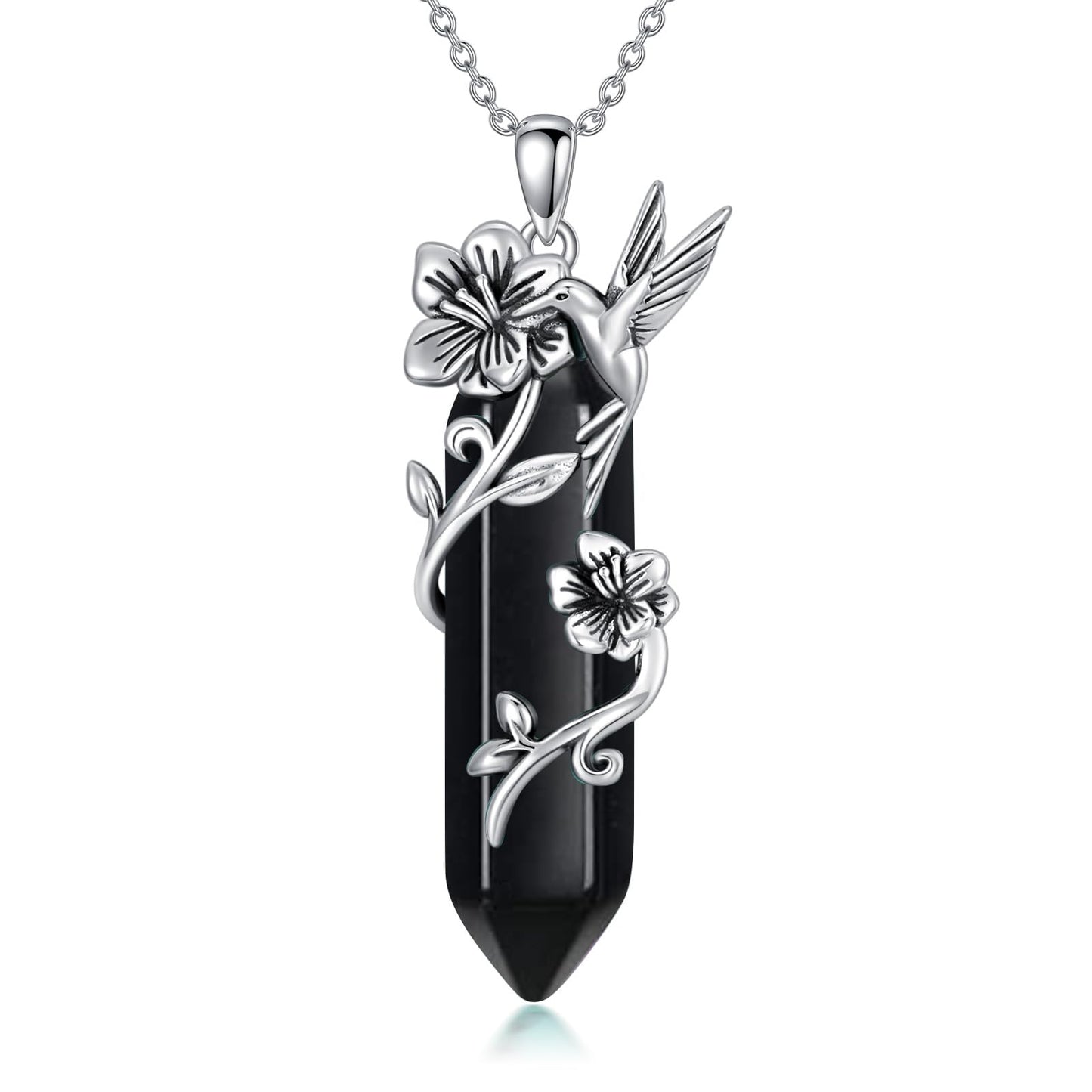 Hummingbird Necklace for Women 925 Sterling Silver Hexagonal Birthstone Gemstone Cute Bird Pendant for Girlfriends Jewelry for Her