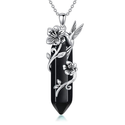 Hummingbird Necklace for Women 925 Sterling Silver Hexagonal Birthstone Gemstone Cute Bird Pendant for Girlfriends Jewelry for Her