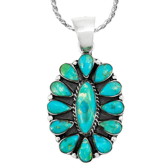 Turquoise Necklace 925 Sterling Silver & Genuine Gemstones Pendant 20"