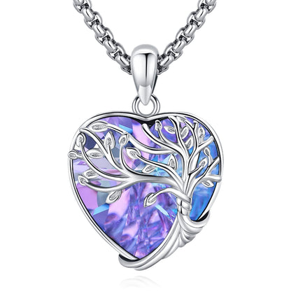 Jewelry Gifts - Tree of Life Necklace Sterling Silver Abalone Shell/Opal/Moonstone/Black Onyx/Turquoise/Malachite/Crystal Family Tree of Life Jewelry for Women Men
