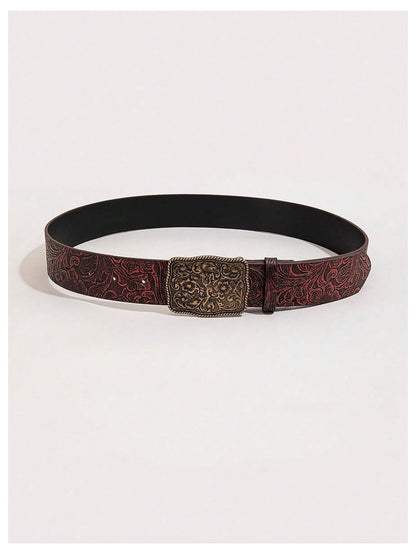 Women's Turquoise Belt Western Cowgirl Belt Vintage Floral Embossed Buckle Leather Waist Belts