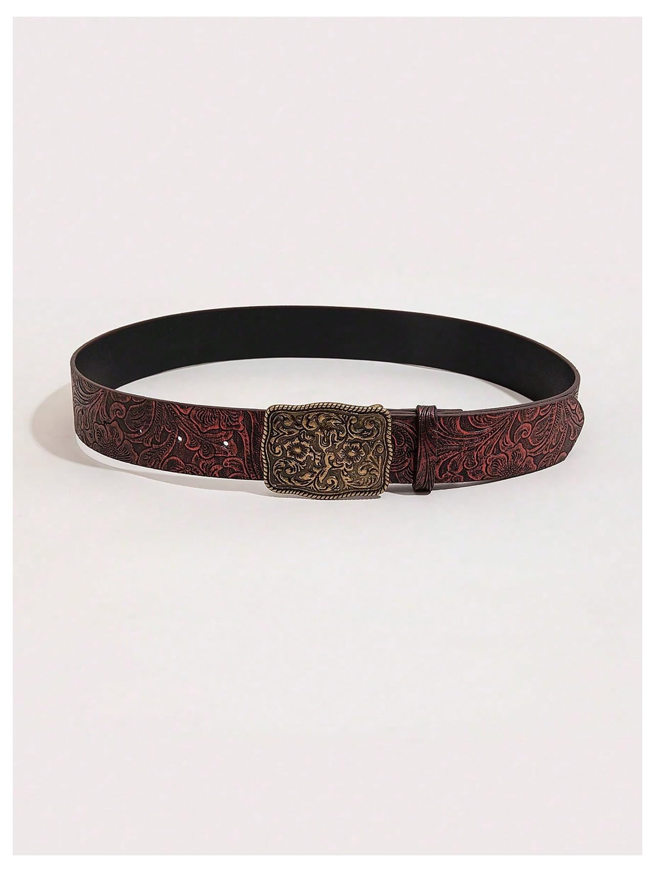 Women's Turquoise Belt Western Cowgirl Belt Vintage Floral Embossed Buckle Leather Waist Belts
