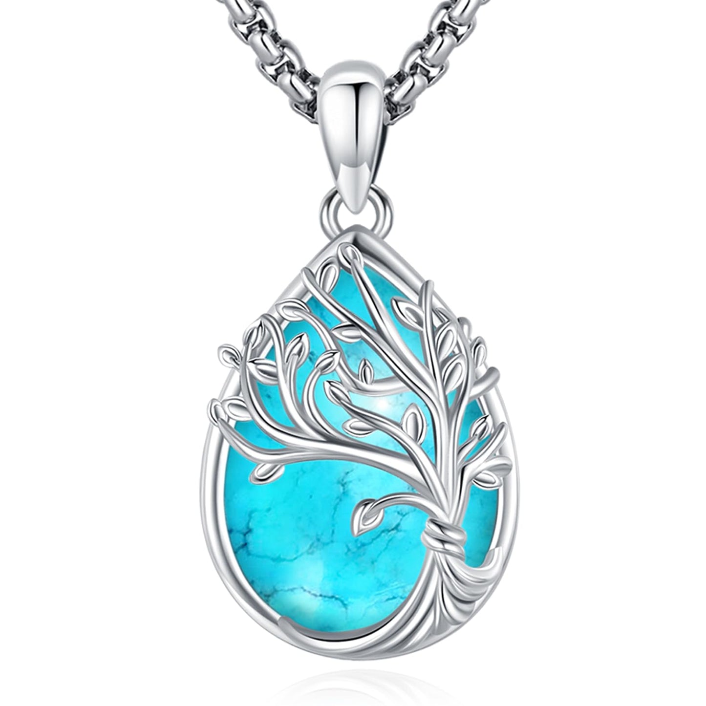 Jewelry Gifts - Tree of Life Necklace Sterling Silver Abalone Shell/Opal/Moonstone/Black Onyx/Turquoise/Malachite/Crystal Family Tree of Life Jewelry for Women Men