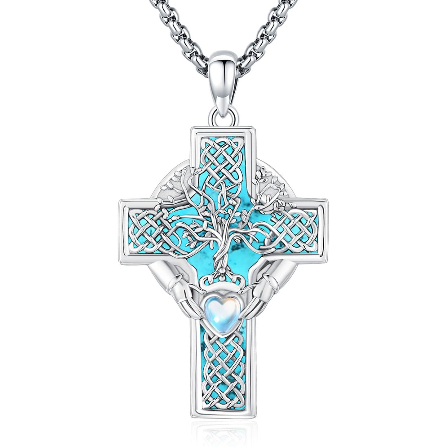 Turquoise Jewelry for Women Men 925 Sterling Silver Pendant Urn Necklaces for Ashes Picture Locket Necklace Thor Hammer Yggdrasil Virgen De Guadalupe St Michael Christopher Judas Witches Knot Necklace