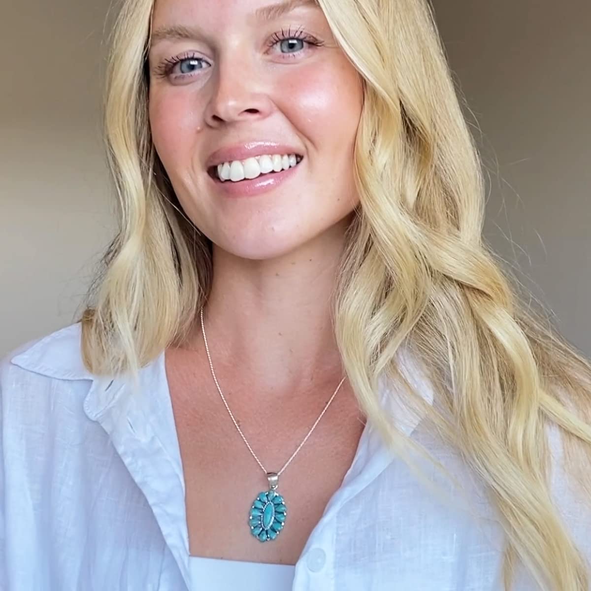 Turquoise Necklace 925 Sterling Silver & Genuine Gemstones Pendant 20"
