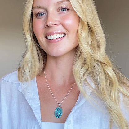 Turquoise Necklace 925 Sterling Silver & Genuine Gemstones Pendant 20"