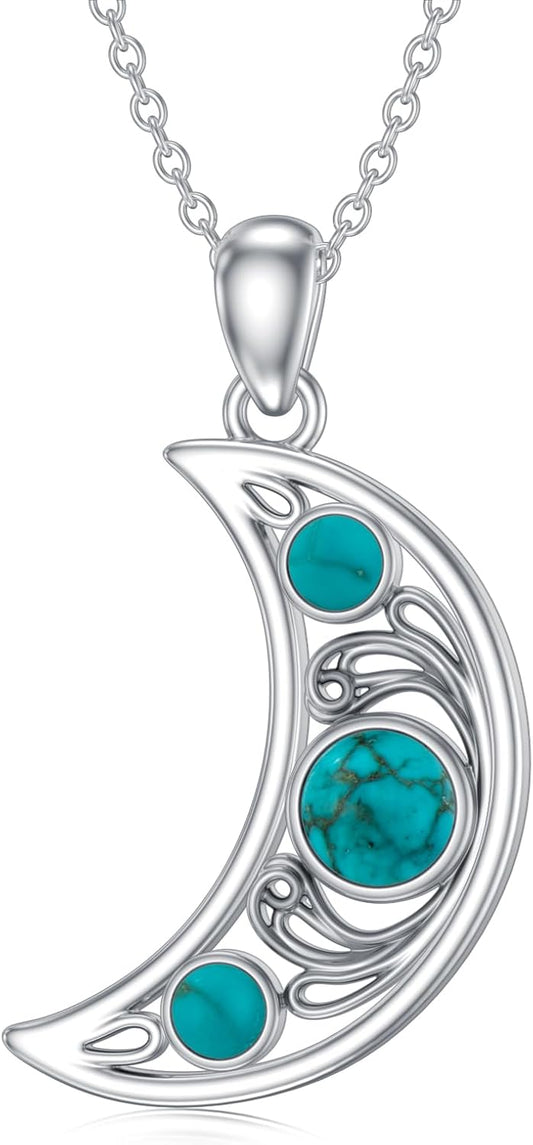 Moon Necklace 925 Sterling Silver Moon Pendant Natural Turquoise Crescent Moon Necklaces Jewelry Gifts for Mother Daughter Sister