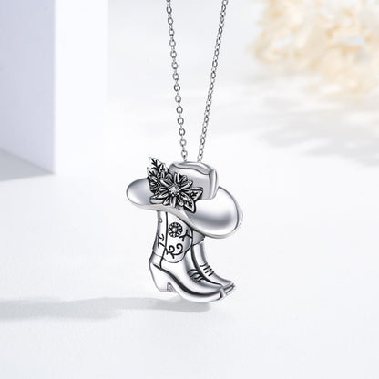Midir&Etain Western Necklace 925 Sterling Silver Turquoise Pendant Highland Cow/Cow Skull/Hat/Tag/Cactus/Boot Cowgirl Country Jewelry for Women Men