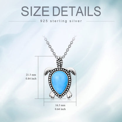 Turtle Necklace 925 Sterling Silver Genuine Gemstone Sea Turtle Pendant Ocean Beach Theme Animal Jewelry Gifts for Women Turtle Lovers