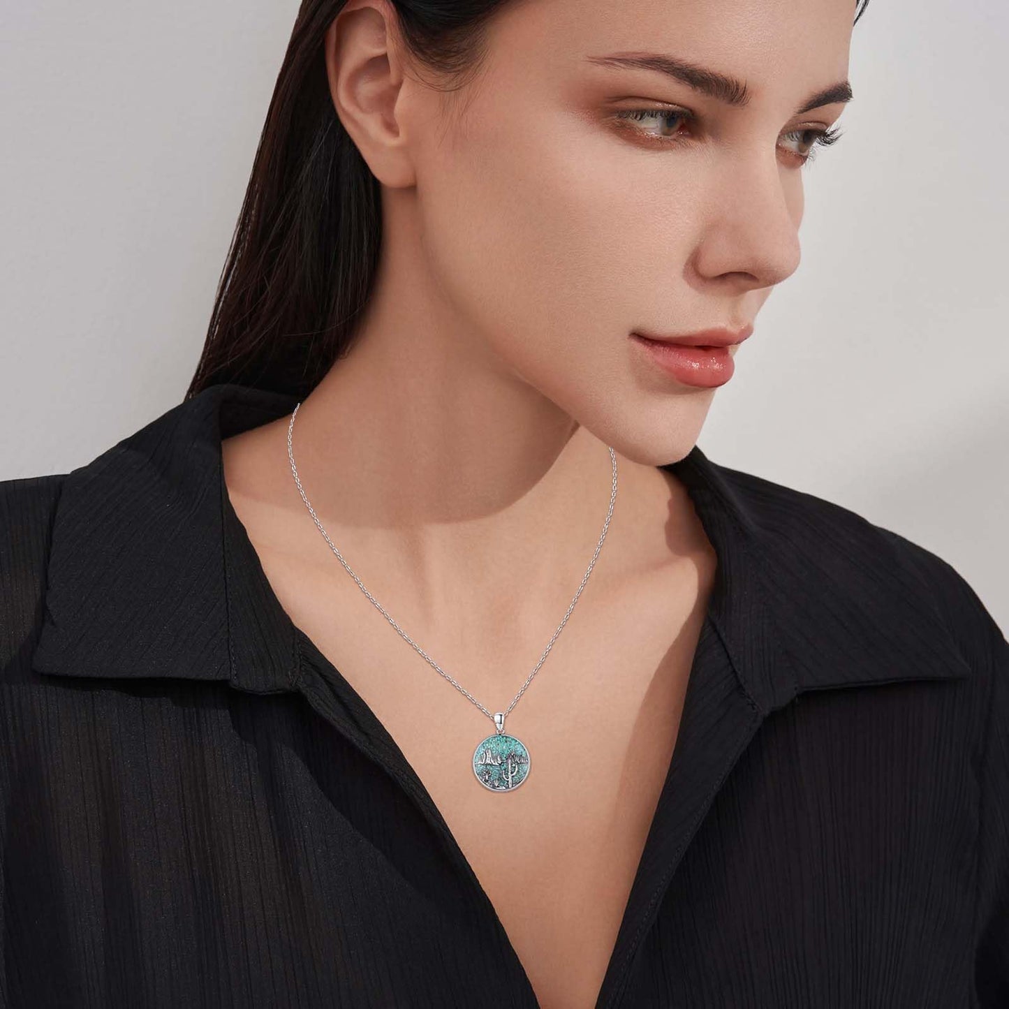 Midir&Etain Western Necklace 925 Sterling Silver Turquoise Pendant Highland Cow/Cow Skull/Hat/Tag/Cactus/Boot Cowgirl Country Jewelry for Women Men