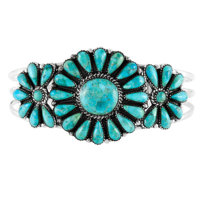 Turquoise Network Southwest Style Genuine Gemstones 925 Sterling Silver Cluster Bracelet