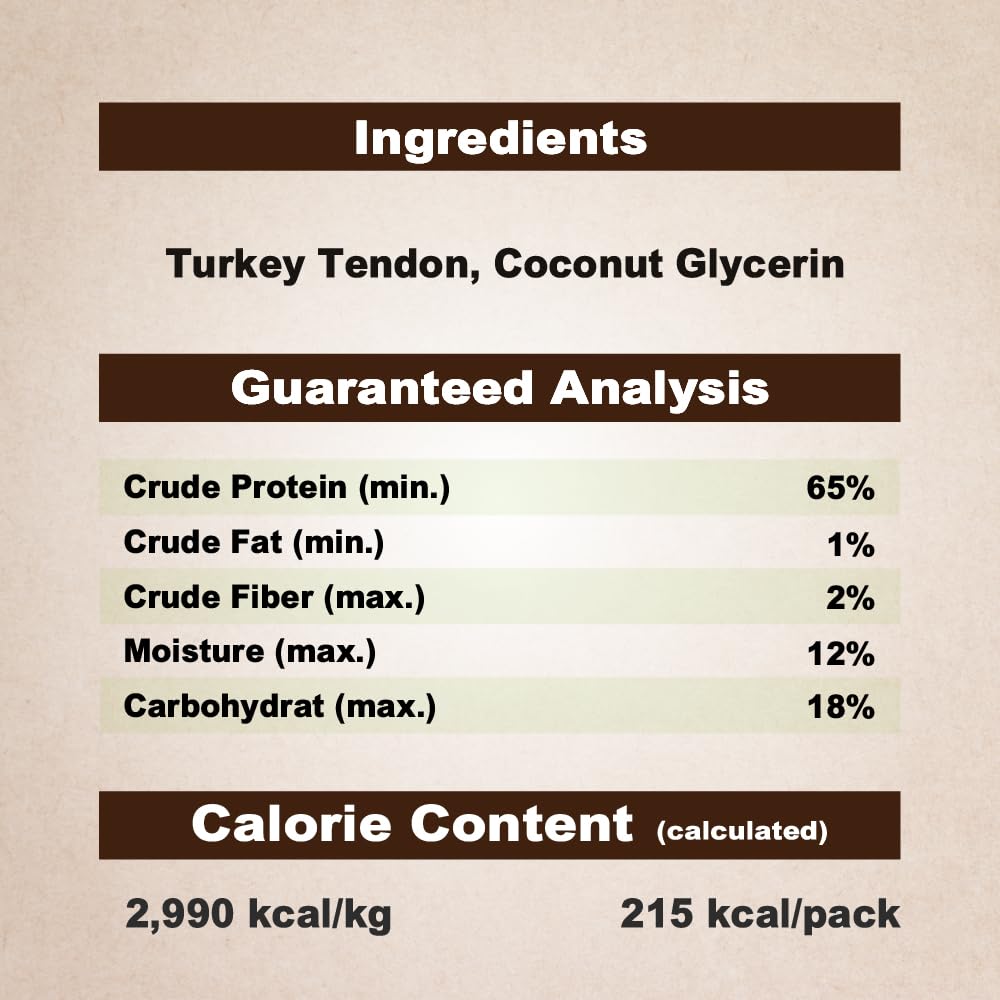 AFreschi Turkey Tendons for Dogs, USA-Sourced, Healthy Dog Treats, Rawhide-Free Puppy Chews, Long Lasting, All Natural, Hypoallergenic Dog Treats for Large Breeds, 1 Count Pack Bone (L)