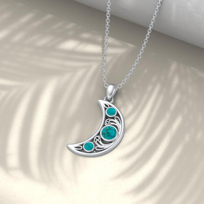 Moon Necklace 925 Sterling Silver Moon Pendant Natural Turquoise Crescent Moon Necklaces Jewelry Gifts for Mother Daughter Sister