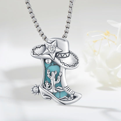 Midir&Etain Western Necklace 925 Sterling Silver Turquoise Pendant Highland Cow/Cow Skull/Hat/Tag/Cactus/Boot Cowgirl Country Jewelry for Women Men