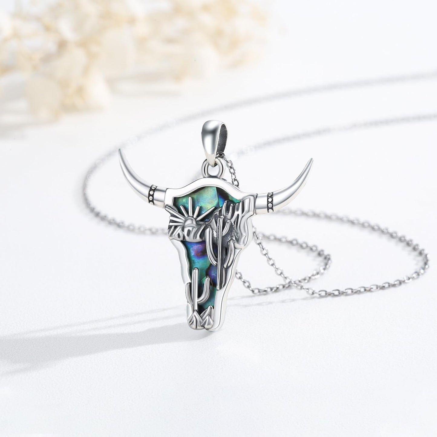 Midir&Etain Western Necklace 925 Sterling Silver Turquoise Pendant Highland Cow/Cow Skull/Hat/Tag/Cactus/Boot Cowgirl Country Jewelry for Women Men