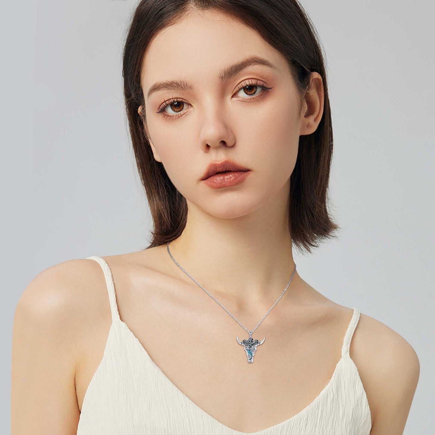 Midir&Etain Western Necklace 925 Sterling Silver Turquoise Pendant Highland Cow/Cow Skull/Hat/Tag/Cactus/Boot Cowgirl Country Jewelry for Women Men