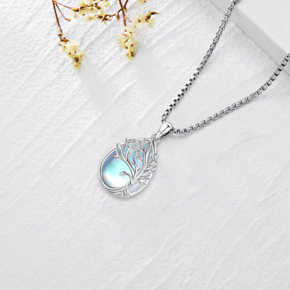 Jewelry Gifts - Tree of Life Necklace Sterling Silver Abalone Shell/Opal/Moonstone/Black Onyx/Turquoise/Malachite/Crystal Family Tree of Life Jewelry for Women Men
