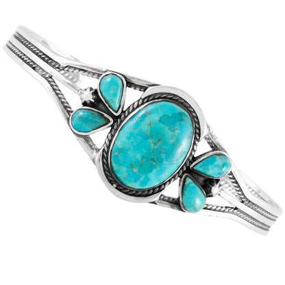 Turquoise Bracelet Sterling Silver 925 Genuine Gemstones Cuff Bracelet
