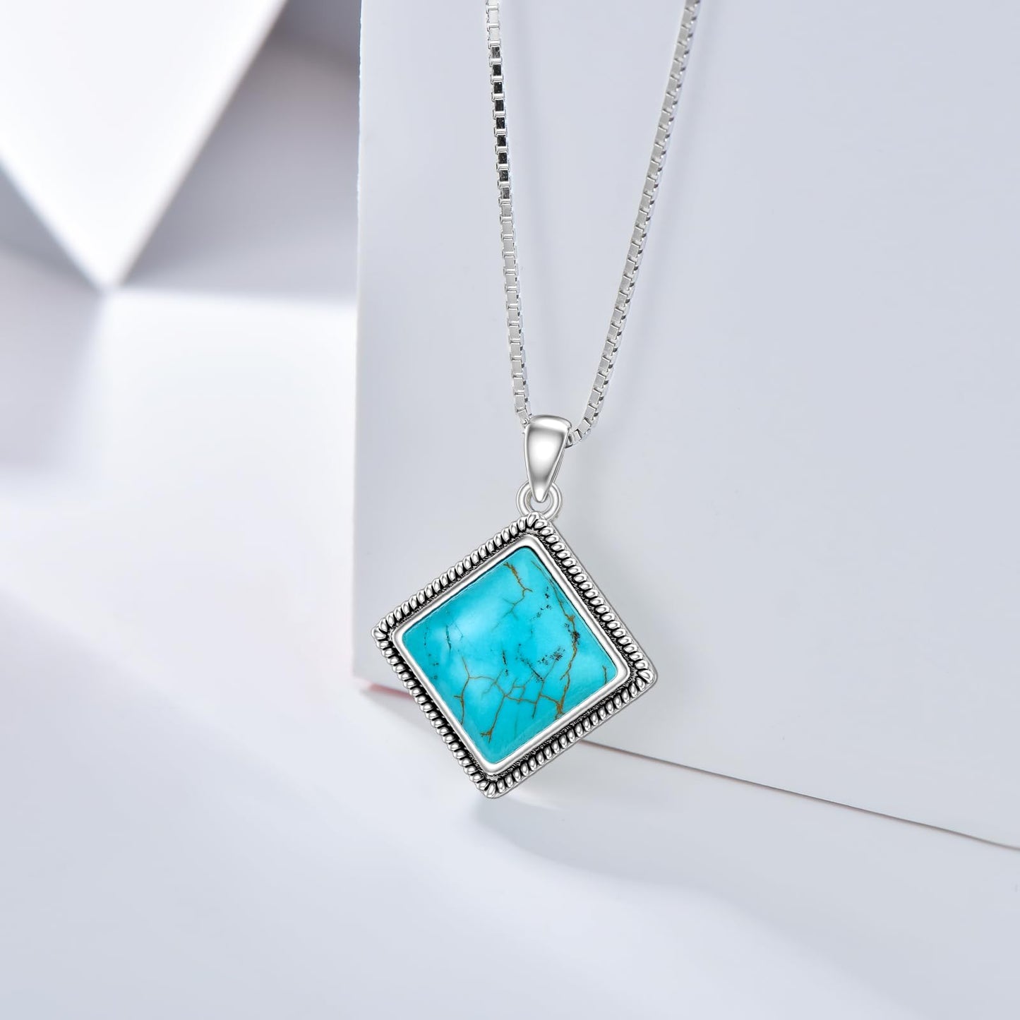 Turquoise Necklace 925 Sterling Silver Natural Turquoise Gemstone Pendant Vintage Bohemian Western Jewelry Gifts for Women