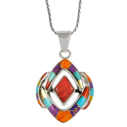 Turquoise Necklace 925 Sterling Silver & Genuine Gemstones and Semiprecious Gemstones Pendant 20"