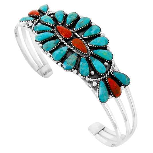 Turquoise Bracelet Sterling Silver 925 Genuine Gemstones Cuff Bracelet (Southwest Style)