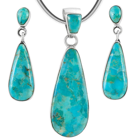 Turquoise Network Sterling Silver Genuine Gemstones Necklace & Earrings Matching Set (Choose Style)