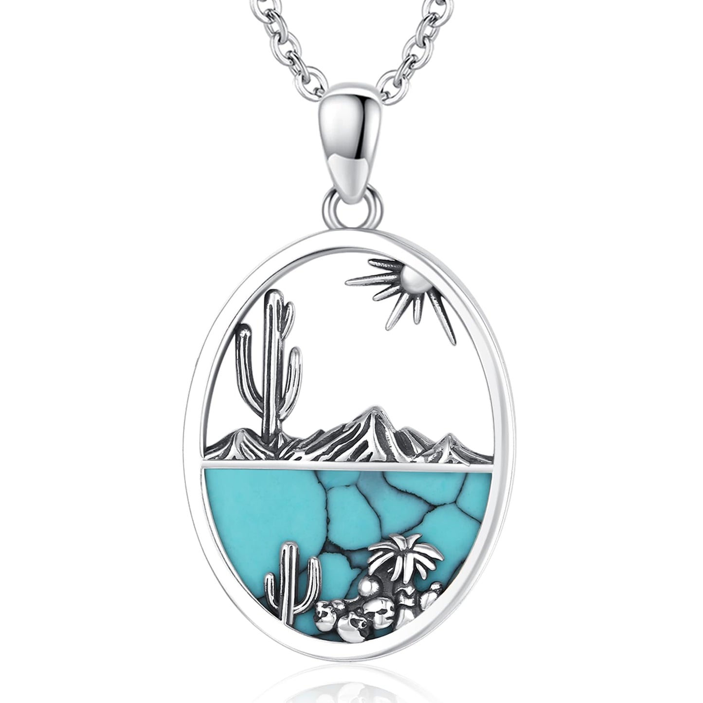 Midir&Etain Western Necklace 925 Sterling Silver Turquoise Pendant Highland Cow/Cow Skull/Hat/Tag/Cactus/Boot Cowgirl Country Jewelry for Women Men