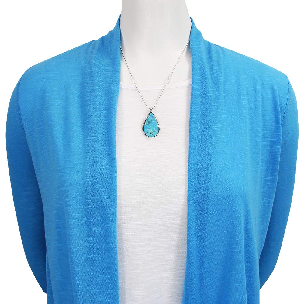 Turquoise Network Genuine Gemstones Necklace Earrings Pendant Set in 925 Sterling Silver (24" Length)