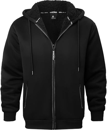 V VALANCH Men Hoodies Zip Up Sherpa Lined Sweatshirts Heavyweight Thick Warm Fleece Winter Jacket