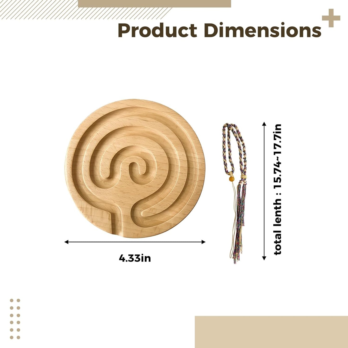 Finger Labyrinth Board Wooden, Toy Anxiety Relief, Meditation Mindfulness, Tool Fidget Stress-Relief Portable, Rope Decorative and Manual Includes, Safe Nature-Friendly