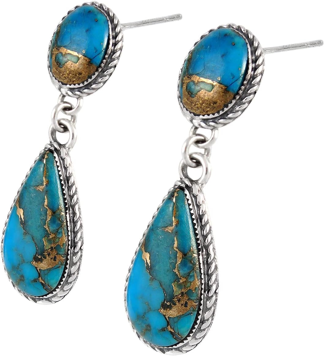 Turquoise Earrings Sterling Silver Copper-Infused Matrix Turquoise Jewelry (Bold Teardrops)