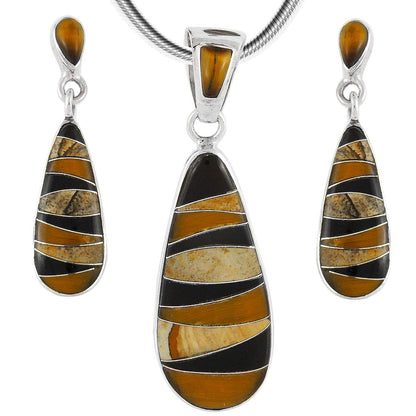 Matching Turquoise & Gemstones Set 925 Sterling Silver (Pendant, Earrings, Necklace 20")