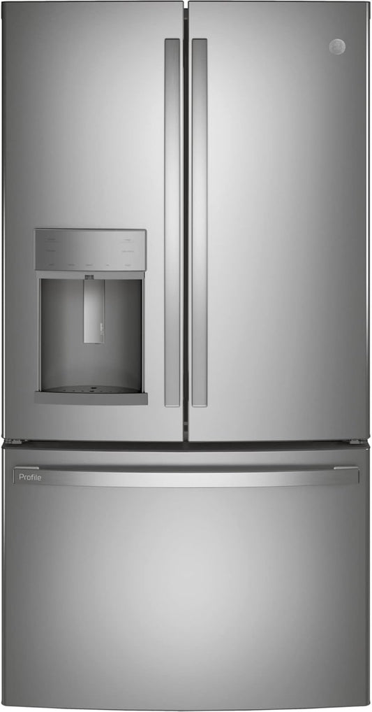 GE PROFILE PYE22KYNFS 36" Counter-Depth Bottom Freezer with French Door Twin Chill Evaporator Quick Space Shelf and LED Lighting in Fingerprint Resistant Stainless Steel