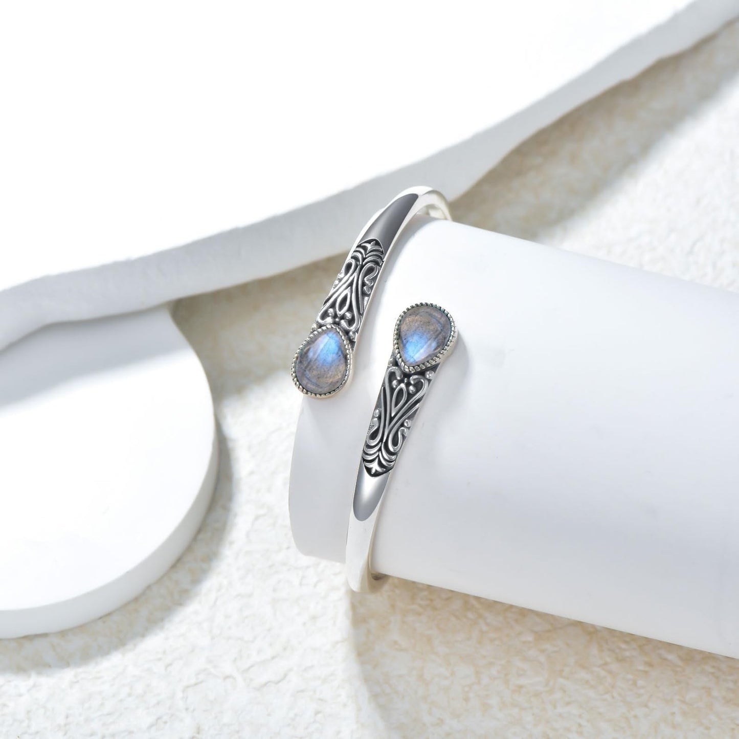 925 Sterling Silver Genuine Gemstone Bracelet for Women Men Handmade Adjustable Boho Navajo Style Bangle Cuff Natural Stone Jewelry Gift