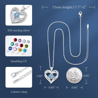 CDE Forever Love Heart Necklaces for Women, Wedding Anniversary, Birthday Mothers Day Christmas Day Gifts for Mom, Mother, Wife, friend, S925 Silver Jewelry with Birthstone Pendant