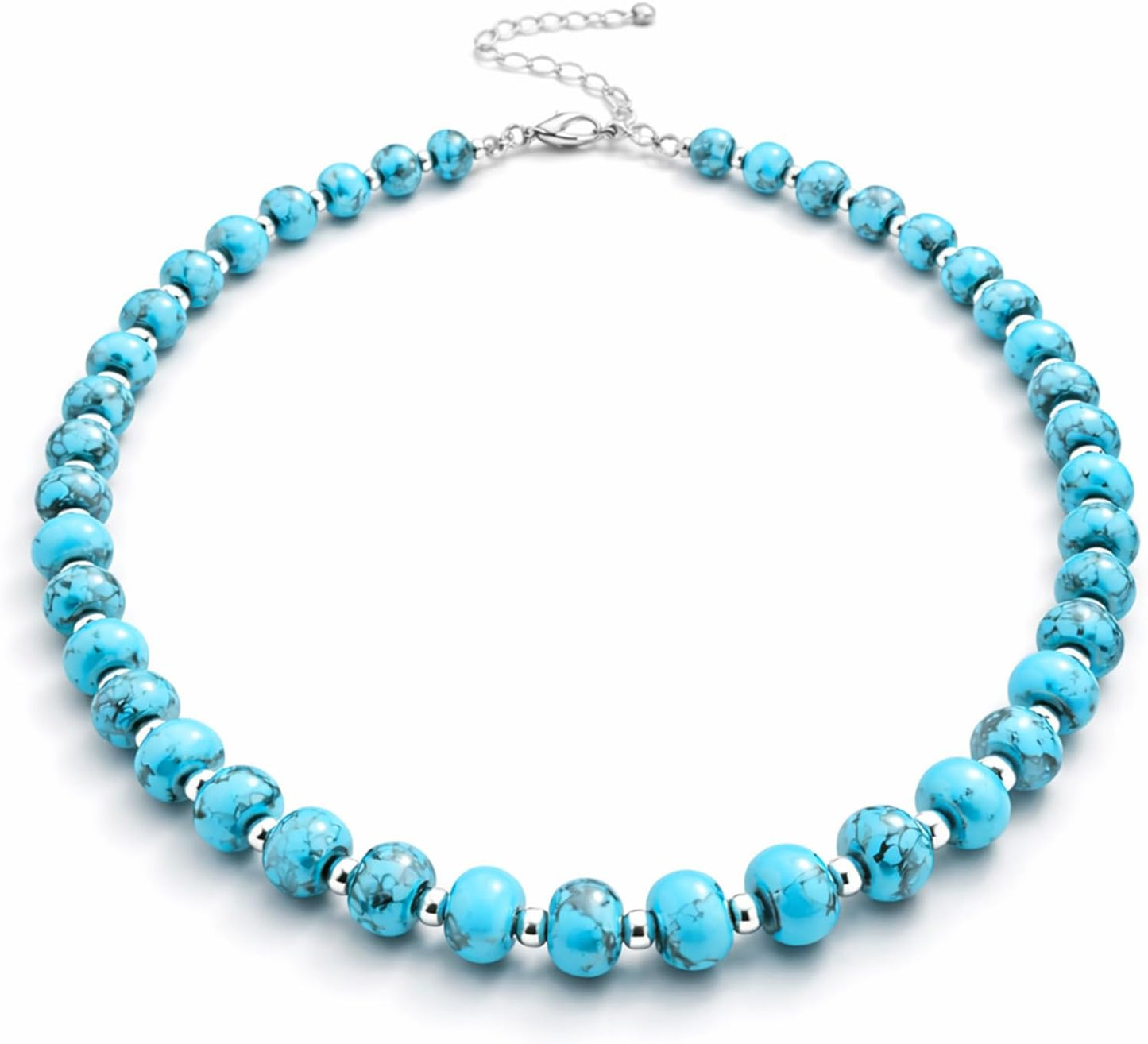 Sheplus Valentines Day Gift - 925 Sterling Silver Genuine Turquoise Beaded Choker Necklace Real Western Jewelry for Anniversary Wife