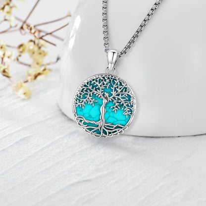 Jewelry Gifts - Tree of Life Necklace Sterling Silver Abalone Shell/Opal/Moonstone/Black Onyx/Turquoise/Malachite/Crystal Family Tree of Life Jewelry for Women Men
