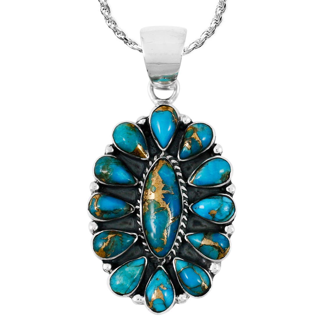 Turquoise Necklace 925 Sterling Silver & Genuine Gemstones Pendant 20"