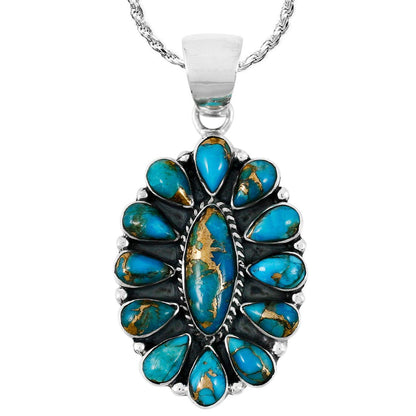 Turquoise Necklace 925 Sterling Silver & Genuine Gemstones Pendant 20"
