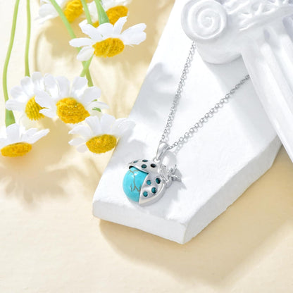 Natural Turquoise Ladybug Necklace for Women Western Turquoise Ladybug Pendant 925 Sterling Silver Ladies Miraculous Ladybug Jewelry Birthday Easter Gifts for Animal Lovers