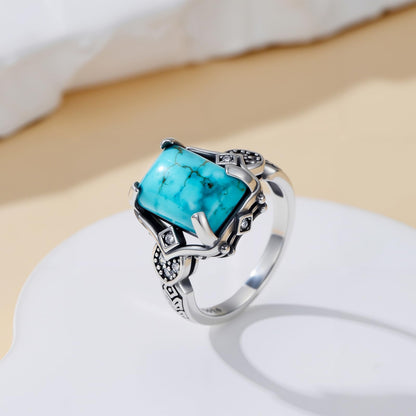 Turquoise Ring 925 Sterling Silver Boho Rings Western Jewelry Eternity Rings for Women Men Valentine's Day Jewelry Gifts for Boyfriend Girlfriend Size 7-9