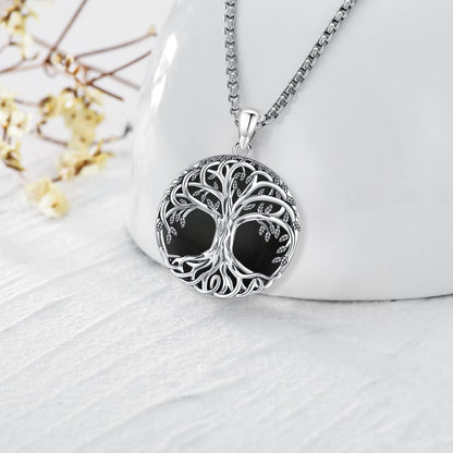 Jewelry Gifts - Tree of Life Necklace Sterling Silver Abalone Shell/Opal/Moonstone/Black Onyx/Turquoise/Malachite/Crystal Family Tree of Life Jewelry for Women Men