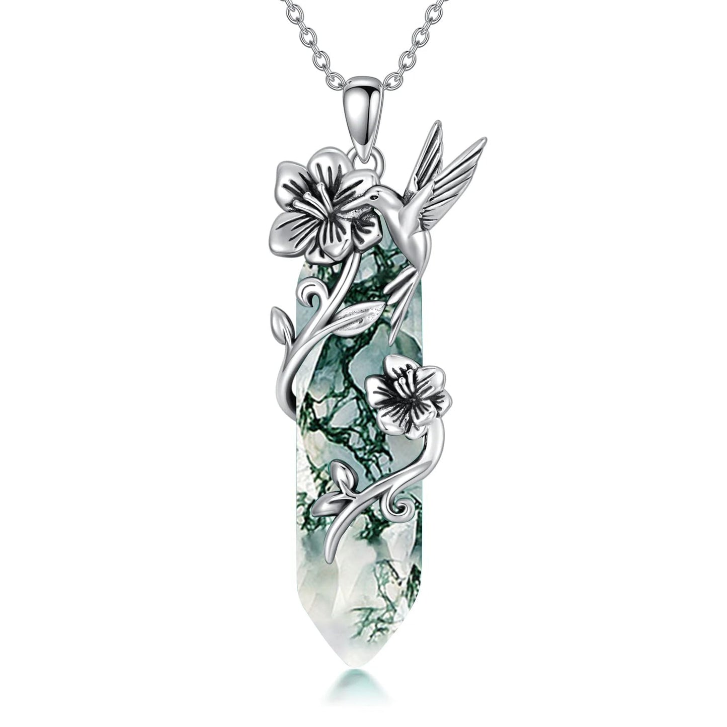 Hummingbird Necklace for Women 925 Sterling Silver Hexagonal Birthstone Gemstone Cute Bird Pendant for Girlfriends Jewelry for Her
