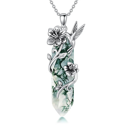 Hummingbird Necklace for Women 925 Sterling Silver Hexagonal Birthstone Gemstone Cute Bird Pendant for Girlfriends Jewelry for Her