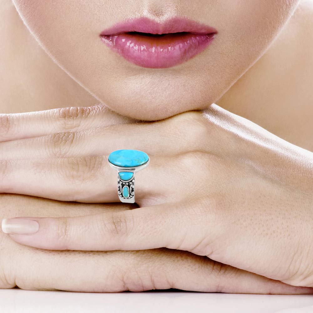 Turquoise Rings Sterling Silver 925 & Genuine Gemstones (SELECT COLOR)