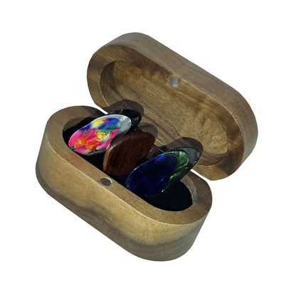 Sapele Guitar Pick Holder Set with 1 Rosewood Pick and 6 Celluloid Picks in 3 Thicknesses, Mini Wooden Jewelry Organizers, Wood Color knick-knacks, 3.35×1.77×1.58 inches Storages