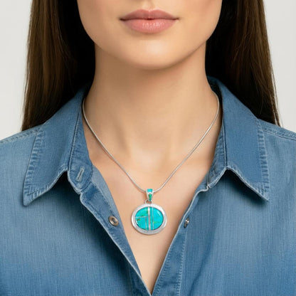 Turquoise Necklace Pendant 925 Sterling Silver Genuine Gemstones (20" Length)